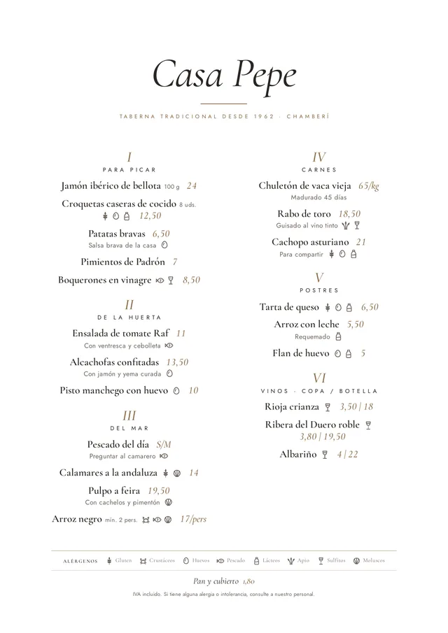 Carta de restaurante en formato A4, a dos columnas