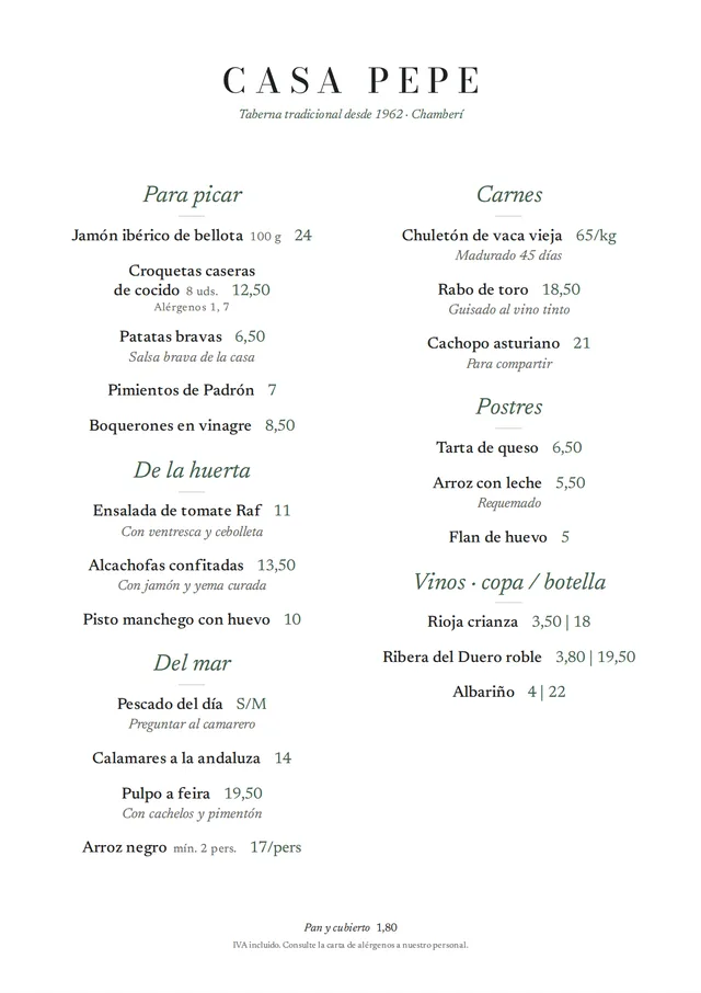 Carta de restaurante de ejemplo en estilo Autor