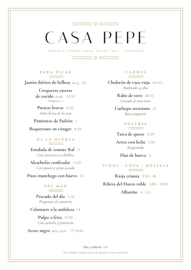 Carta de restaurante de ejemplo en estilo Déco