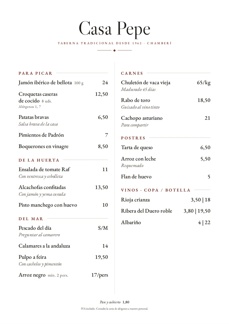 Carta en estilo Mantel