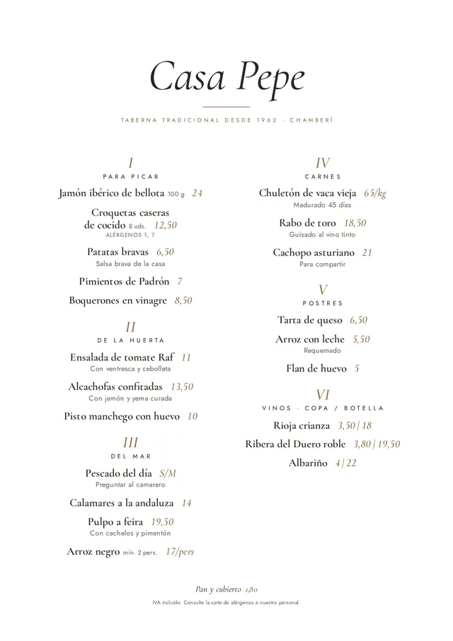 Carta de restaurante de ejemplo en estilo Sobremesa