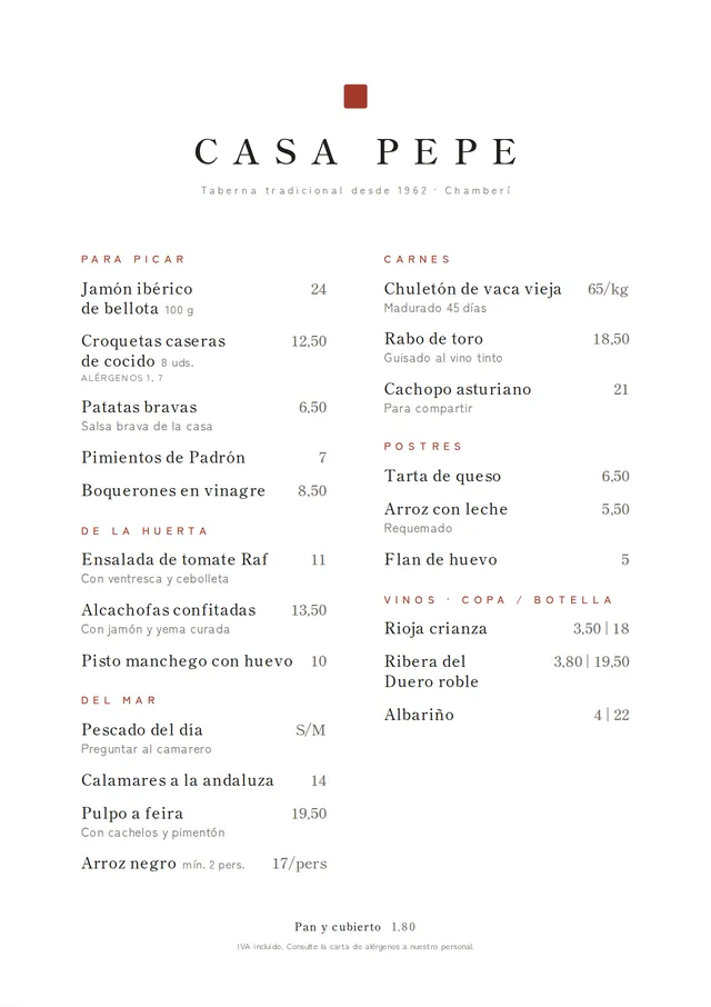 Carta de restaurante de ejemplo en estilo Sumi