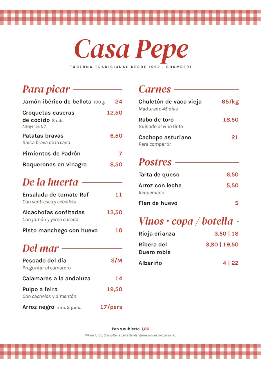 Carta en estilo Trattoria